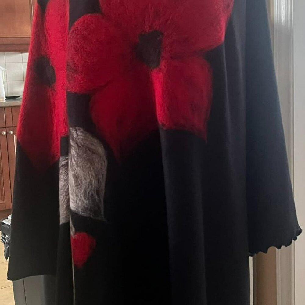 Gorgeous Black and Red Poncho from Poland (E10) - Picture 10 of 13